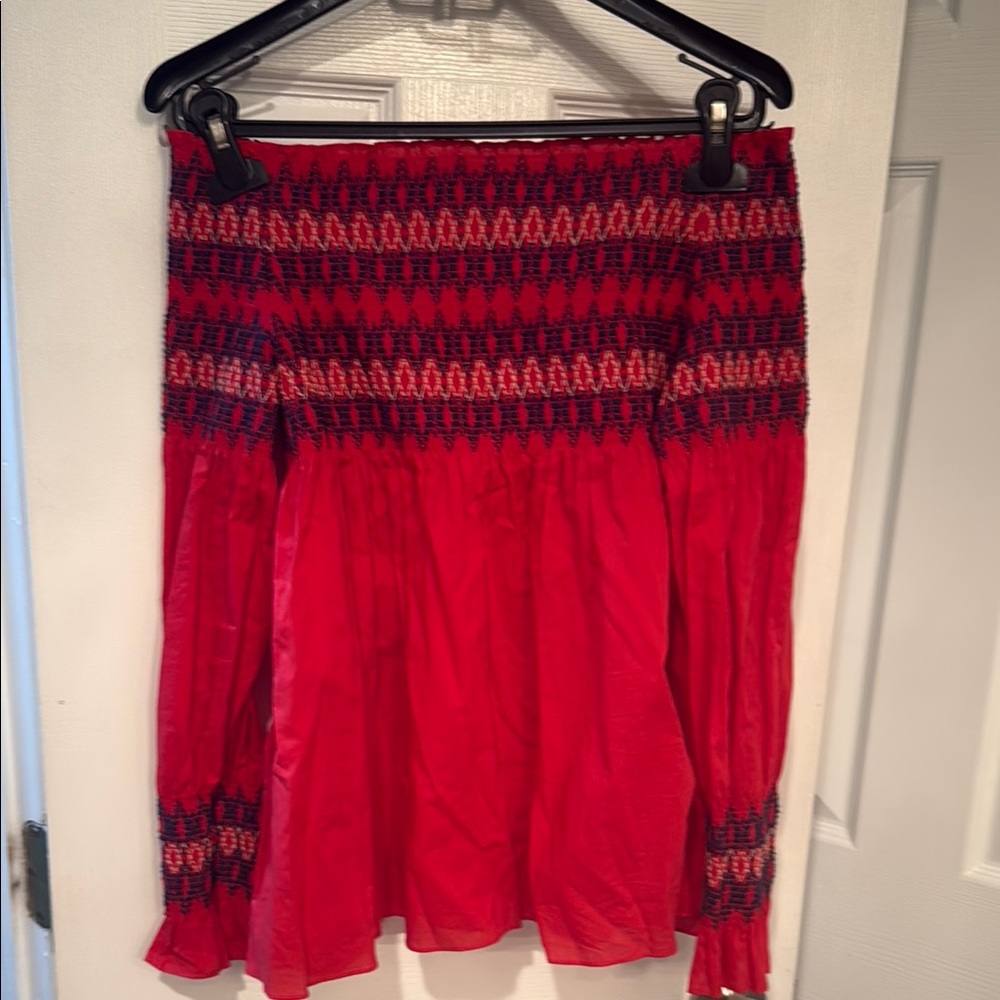 Maje Red Smocked Mini Skirt for Casual Resort Wear
